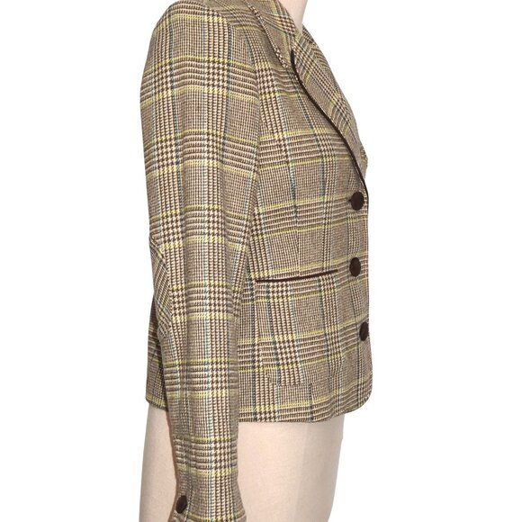 Vintage Joe Fresh Multi Brown Plaid Wool Blazer Size M - Picture 5 of 13